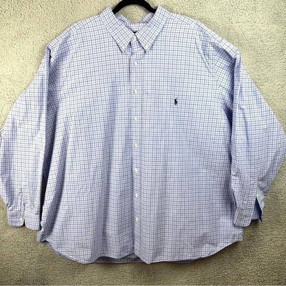 Ralph Lauren Oxford Stretch Size 4XB Navy Pony Windowpane Check Plaid Preppy - Picture 1 of 10